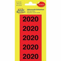Etikety s číslem roku 2020 AVERY, 60x24 mm, 100 ks, červené - 43-220