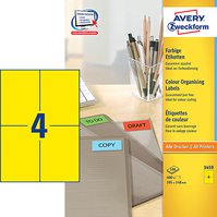 Barevné univerzální etikety AVERY, 105x148 mm, 100 listů, A4, žluté - 3459