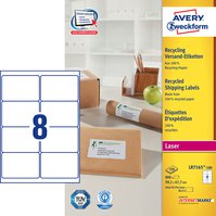 Krycí recyklované adresní etikety AVERY QuickPEEL pro laser 199,6x143,5 mm, 100 listů, A4, bílé - LR7165-100