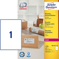 Krycí recyklované adresní etikety AVERY QuickPEEL pro laser, 199,6x289,1 mm, 100 listů, A4, bílé - LR7167-100