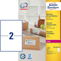 Krycí recyklované adresní etikety AVERY QuickPEEL pro laser, 199,6x143,5 mm, 100 listů, A4, bílé - LR7168-100